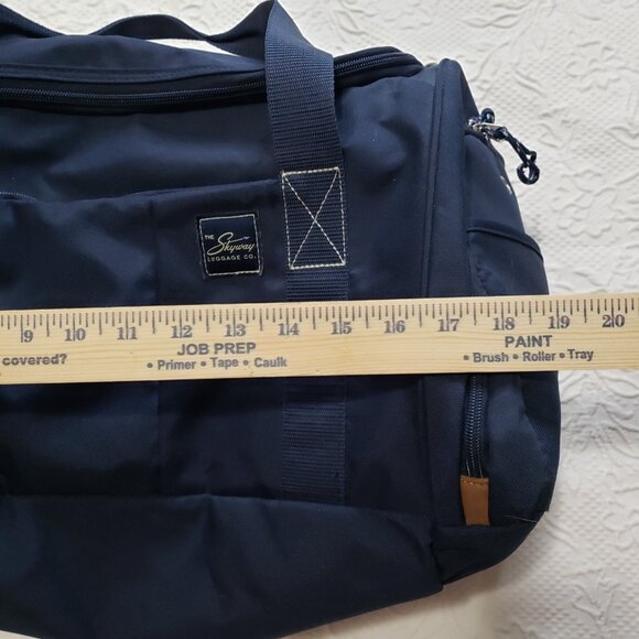 Vintage Skyway Travel Duffel Bag Large Blue Canvas & Leather Weekender - Picture 11 of 13